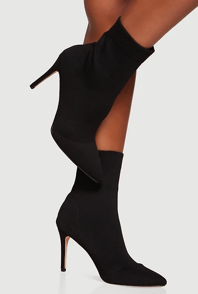 Womens Pointed Toe High Heel Stiletto Sock Booties, Black,