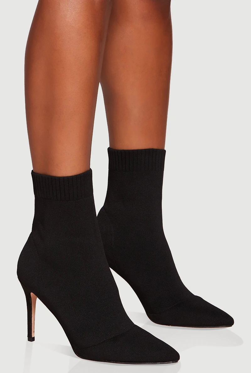 Womens Pointed Toe High Heel Stiletto Sock Booties, Black,