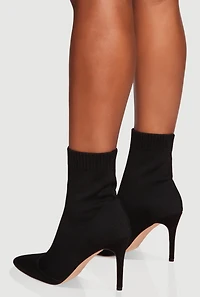 Womens Pointed Toe High Heel Stiletto Sock Booties, Black,
