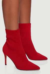 Womens Pointed Toe High Heel Stiletto Sock Booties, Red,