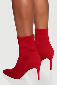 Womens Pointed Toe High Heel Stiletto Sock Booties, Red,