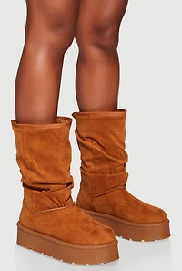 Womens Faux Fur Lined Round Toe Platform Slouch Boots, Brown, Size 10