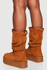 Womens Faux Fur Lined Round Toe Platform Slouch Boots, Brown, Size 10