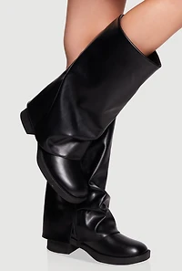 Womens Mid Calf Block Heel Fold Over Boots,