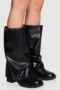 Womens Mid Calf Block Heel Fold Over Boots,