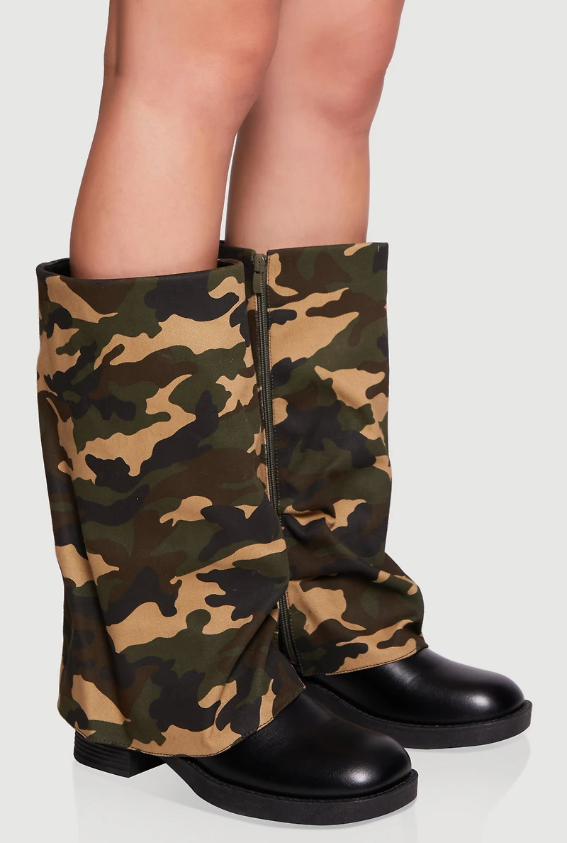 Mid Calf Block Heel Fold Over Boots