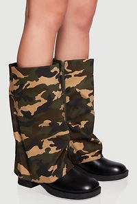 Mid Calf Block Heel Fold Over Boots