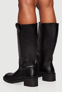 Side Pull Tab Square Toe Block Heel Tall Boots