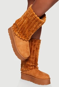 Ribbed Faux Fur Cuff Round Toe Platform Boots