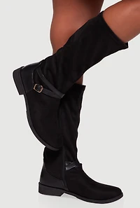 Buckle Strap Detail Almond Toe Block Heel Boots