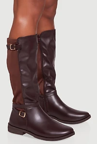 Buckle Strap Detail Elastic Back Almond Toe Boots