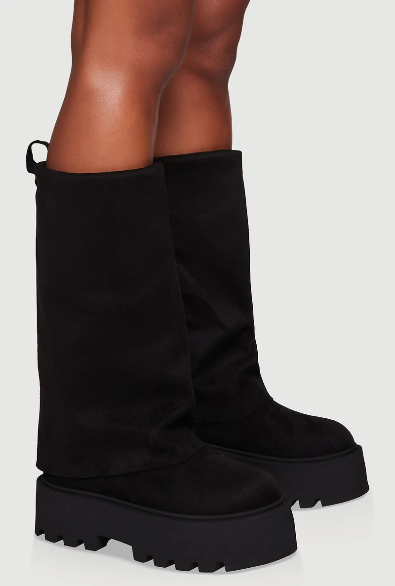 Faux Suede Lug Sole Platform Slouch Boots