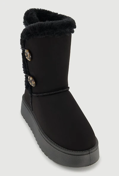 Faux Suede Button Loop Platform Boots
