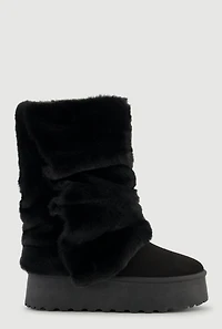 Womens Faux Fur Mid Calf Platform Slouch Boots, Black, Size 8.5