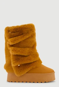 Faux Fur Mid Calf Platform Slouch Boots