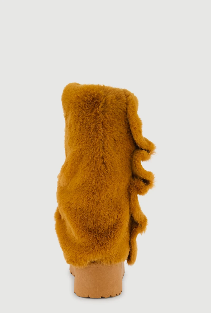 Faux Fur Mid Calf Platform Slouch Boots