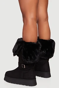 Faux Fur Cuff Buckle Detail Platform Boots
