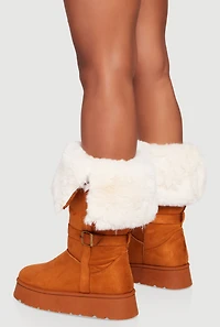 Faux Fur Cuff Buckle Detail Platform Boots