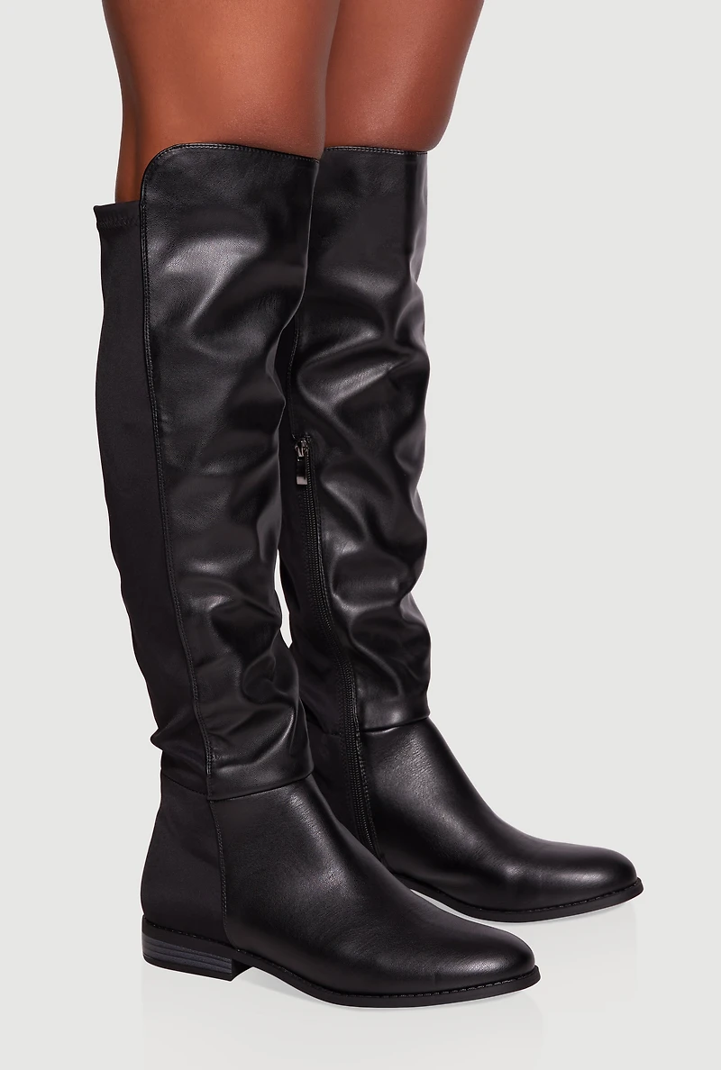 Womens Elastic Back Almond Toe Knee High Boots, Black, Size 7