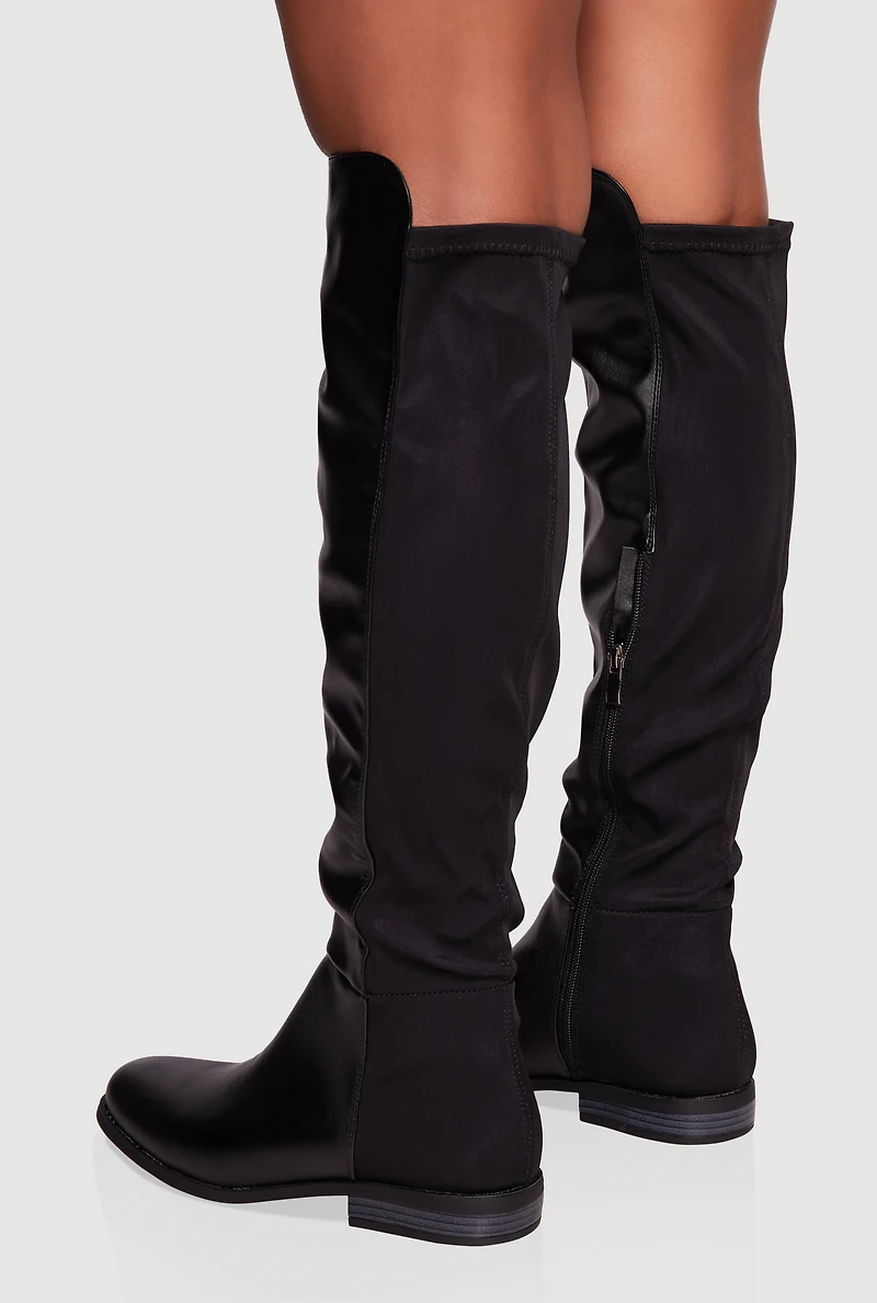 Womens Elastic Back Almond Toe Knee High Boots, Black, Size 7