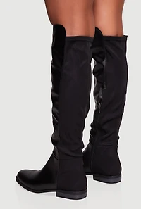 Womens Elastic Back Almond Toe Knee High Boots, Black, Size 7