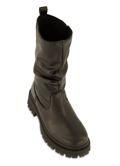 Lug Sole Ruched Side Zip Boots