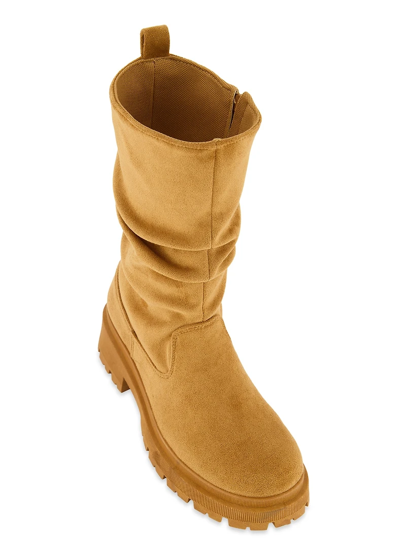 Lug Sole Ruched Side Zip Boots