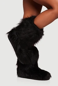 Womens Round Toe Faux Fur Boots, Black, Size 9