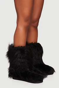 Womens Round Toe Faux Fur Boots, Black,