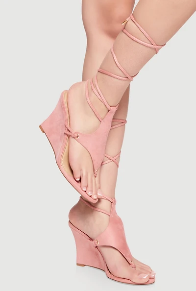 Strappy Lace Up Thong Wedges