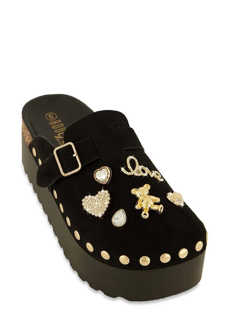 Love Charm Buckle Platform Clogs