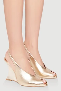 Peep Toe Slingback Metallic Wedges