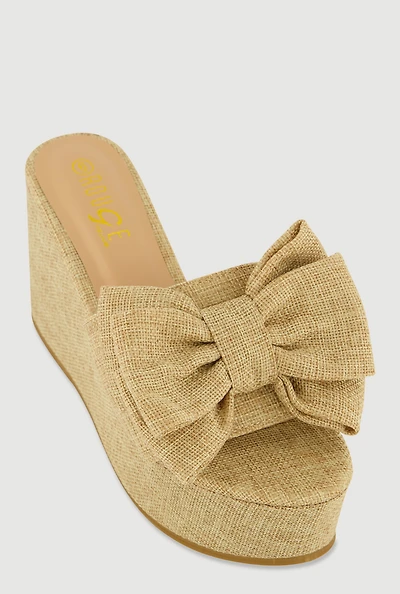 Bow Platform Wedge Slide Sandals
