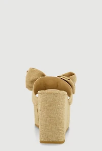 Womens Bow Platform Wedge Slide Sandals, Beige, Size 8.5