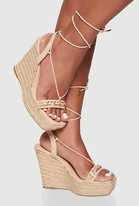 Chain Detail Strappy Lace Up Espadrille Wedges