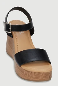 Faux Leather Ankle Strap Cork Wedge Heels