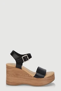 Faux Leather Ankle Strap Cork Wedge Heels
