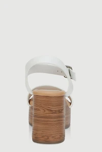 Faux Leather Ankle Strap Cork Wedge Heels