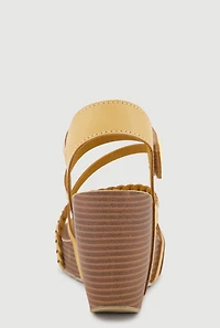 Metallic Detail Braided Velcro Ankle Strap Wedge Sandals