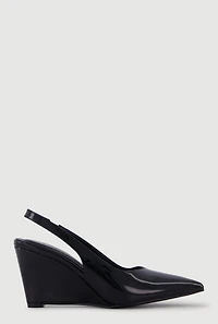 Faux Leather Pointed Toe Sling Back Wedge Heels