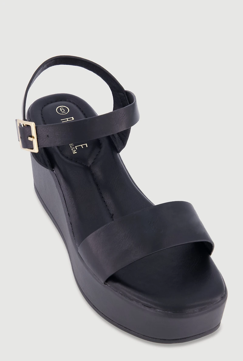Faux Leather Open Toe Wedges