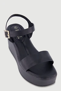 Faux Leather Open Toe Wedges
