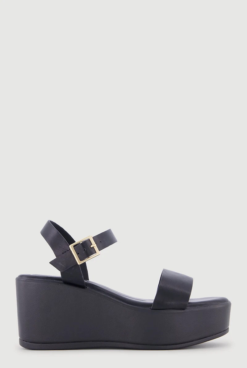 Faux Leather Open Toe Wedges