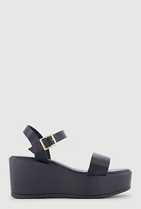 Faux Leather Open Toe Wedges
