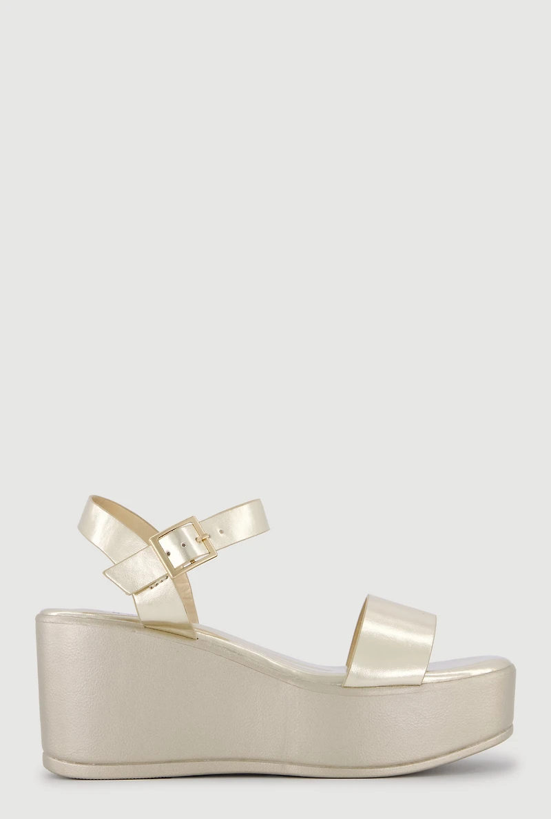 Faux Leather Open Toe Wedges