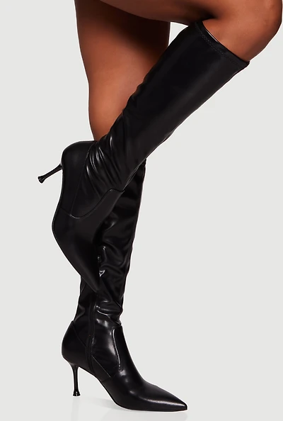 Womens Trendy Pointed Toe Spool Heel Sock Boots,