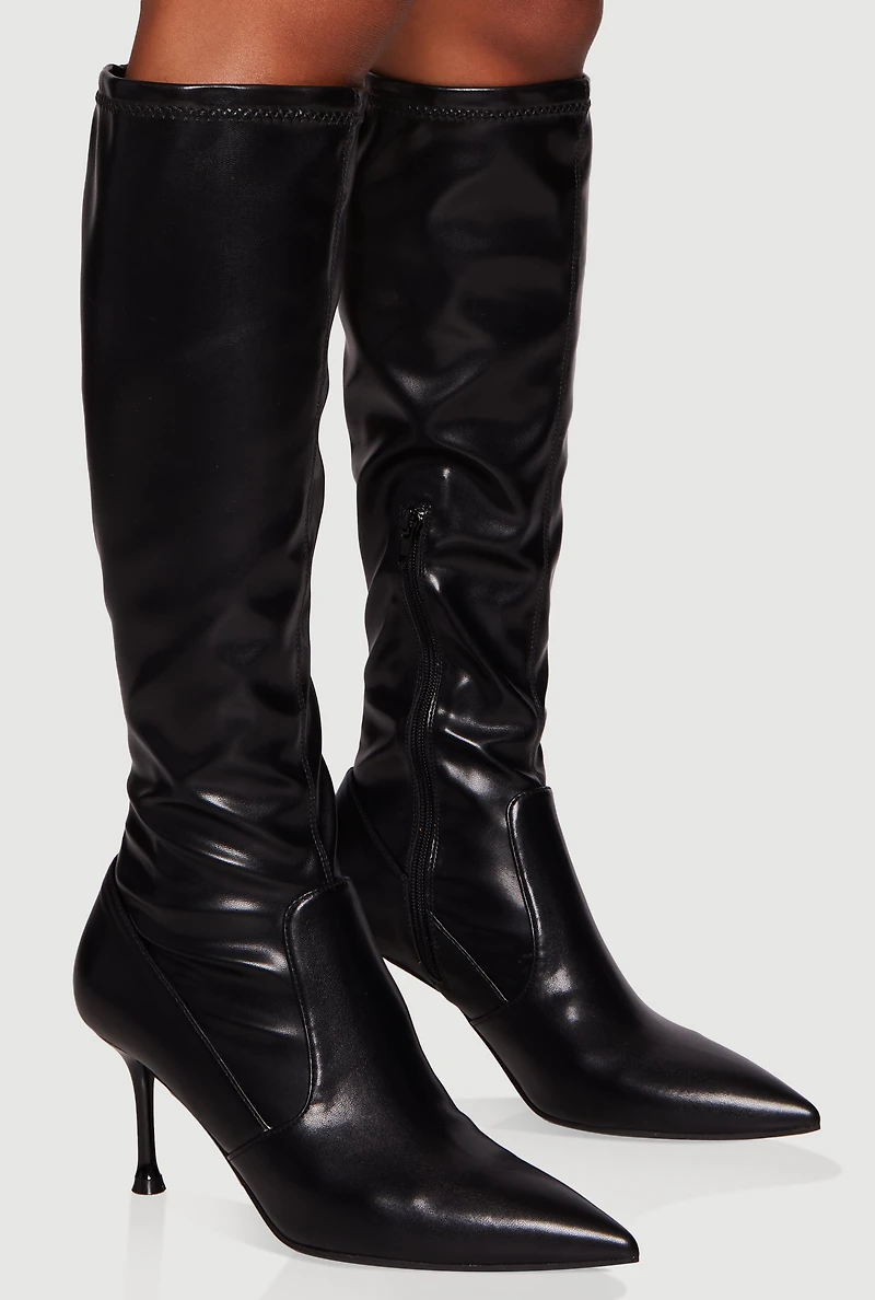 Womens Trendy Pointed Toe Spool Heel Sock Boots,