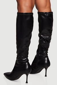 Womens Trendy Pointed Toe Spool Heel Sock Boots, Black,