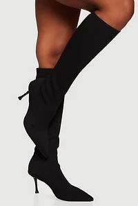 Womens Trendy Pointed Toe Spool Heel Sock Boots, Black,