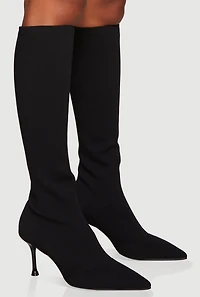 Womens Trendy Pointed Toe Spool Heel Sock Boots,